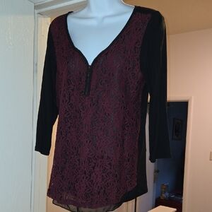 Maurices Black and Burgundy Lace Blouse
